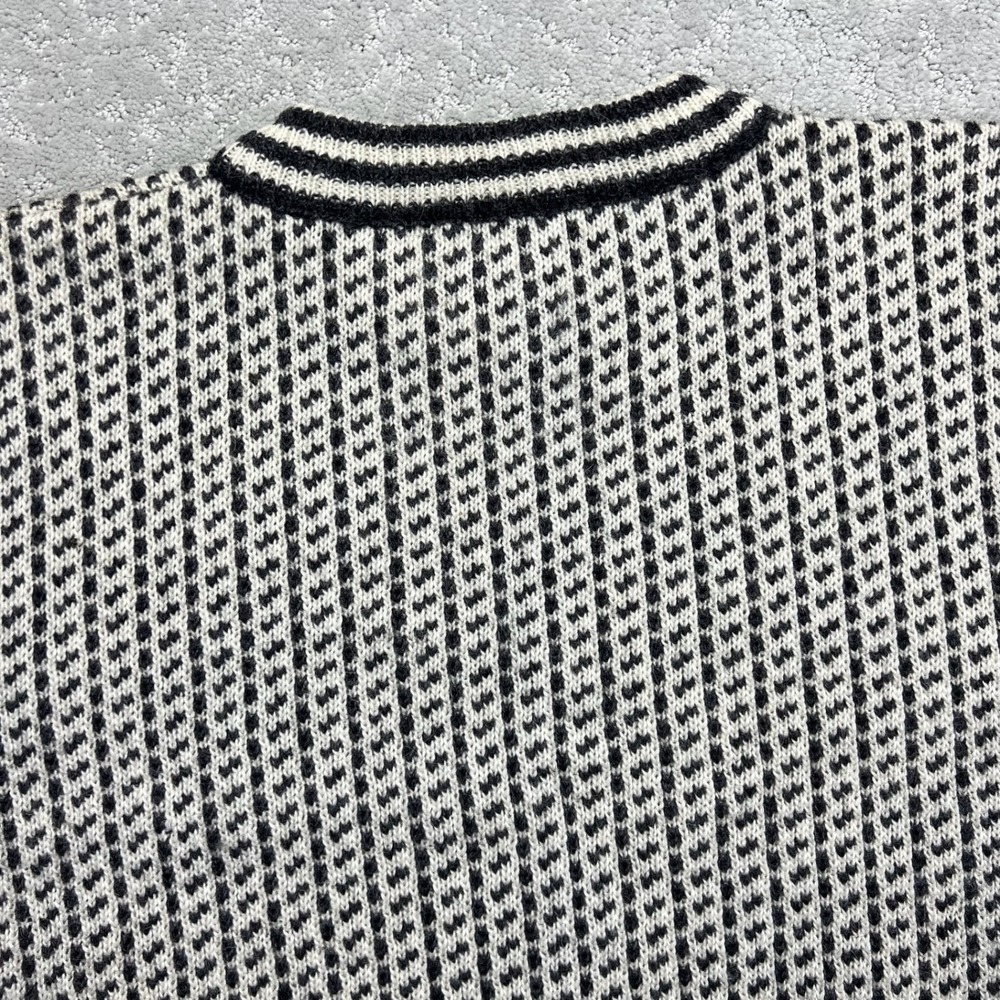VINTAGE LL Bean Sweater Womens M White Black Birds Eye Wool Blend Made in Norway - Picture 11 of 15